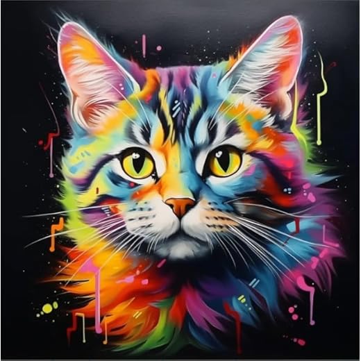 Kit de Pintura de Diamantes 5D Gato, Bordado de Punto de Cruz con Cristales DIY, Imágenes de Lona con Números, Decoración Mural para Niños y Adultos Regalos - 30x30 cm