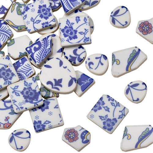 SOFPLATE 1 caja de Mosaicos de Porcelana China de 200g Piezas Irregulares de Mosaico Roto Formas Mixtas Cerámica Tradicional China Azul Y Blanca para Manualidades Platos Macetas Jarrones Tazas Decorac