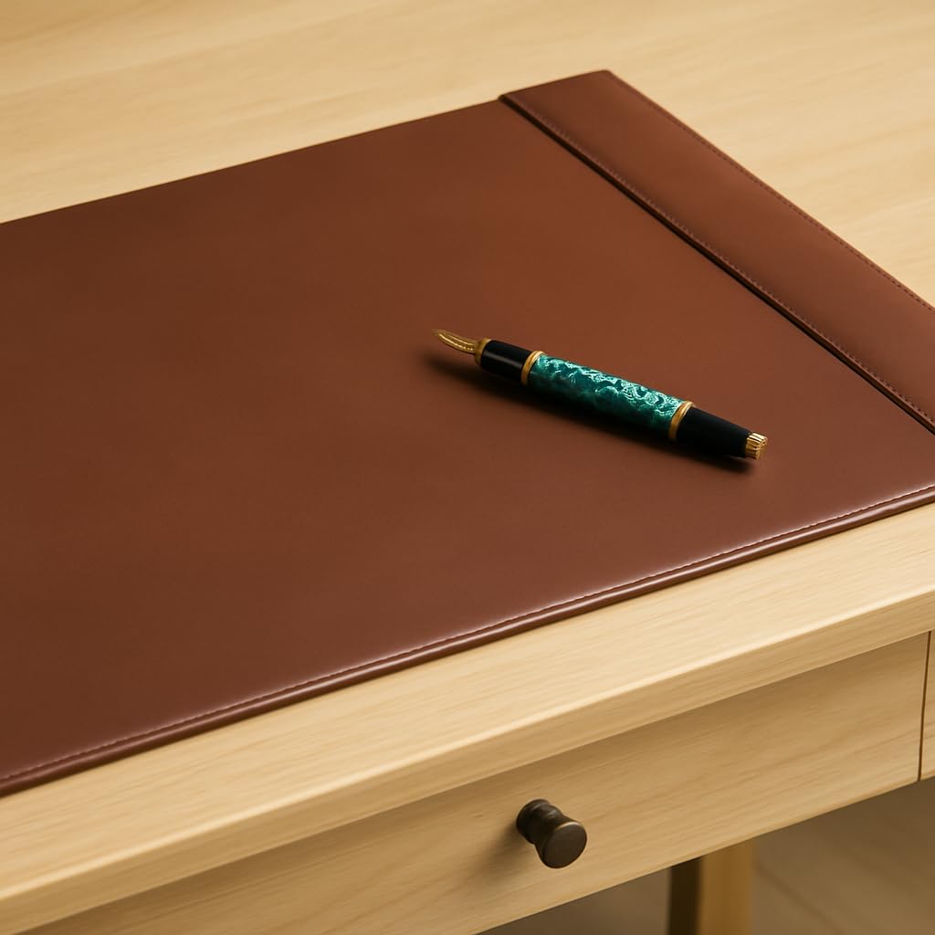 DACASSO Schreibtischunterlage aus Lederfaserstoff mit Seitenschienen, 76,2 x 45,7 cm, Braun