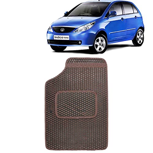 Image of Kingsway Dotted Design Car Floor Foot Mats Universal Fit for Tata Vista, Model Year : 2008-2014, Water and Dustproof, Color Brown, Set of 5 Pieces