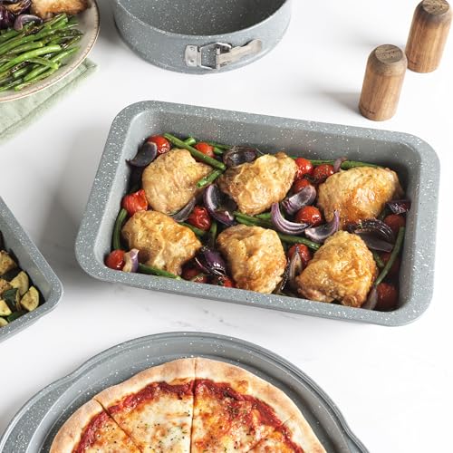 Salter Marblestone 3-Piece Baking Set - Non-Stick Oven Trays, Lightweight Carbon Steel, Easy Wipe Clean, Includes a 36cm Roaster, 37cm Baking Tray, 23cm Square Tray, Oven Safe to 220°C, PFOA Free - Image 6