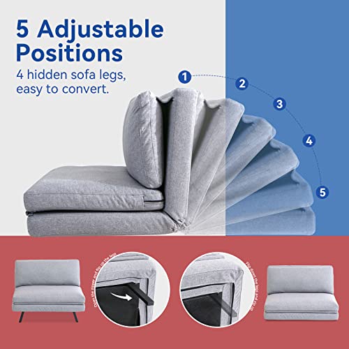 Opoiar Memory Foam Convertible Futon Sofa Chair Bed, Adjustable Single Lazy Floor Sofa Chair For Bedroom&Living Room,Fabric Chaise Lounge Indoor For Adults,5 Positions,Upholstered Seat,Sleeper Chair #TOP4