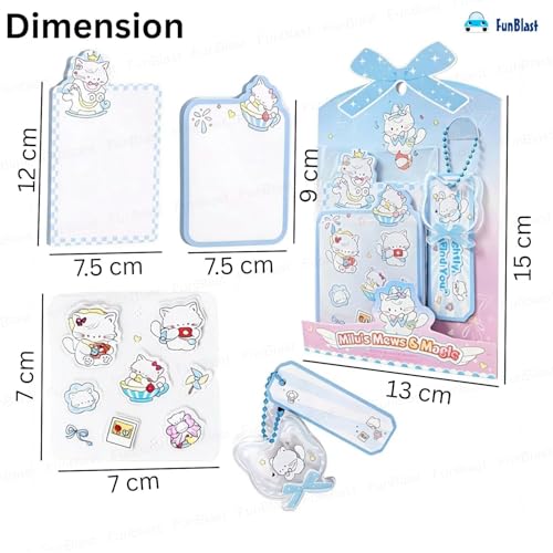 Image of FunBlast Cute Cat Sticky Notes - Cat Memo Pad, Kawaii Sticky Note for Kids & Girls, Self Adhesive Notes and Bookmark, Stationery Gift for School, Office & Personal Use (Blue-)