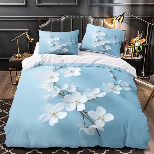 Housse de couette microfibre 220x240 parure de lit King fleurs blanches 3D IOFEER draps ados - 4