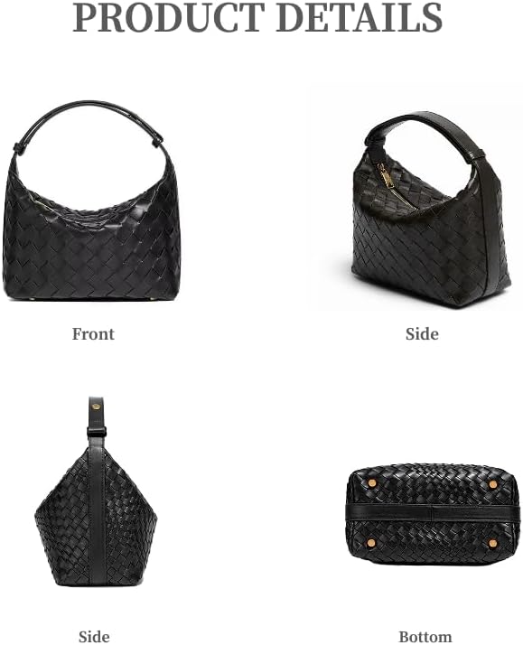 Woven Purse for Women, Braided Vegan Leather Woven Bag, Slouchy Mini Hobo Tote Purses, Small Top-Handle Shoulder Handbag - Image 3