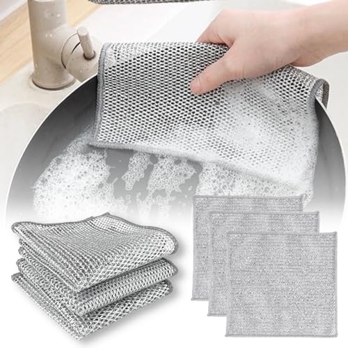 10 Pack Multifunctional Non-Scratch Wire Dishcloth, Silver Wire Mesh Knit Cleaning Cloth Wire Dishwashing Rags Wire Cleaning Cloth Wire Dish Towels for Kitchen, Sinks, Pots, Pans
