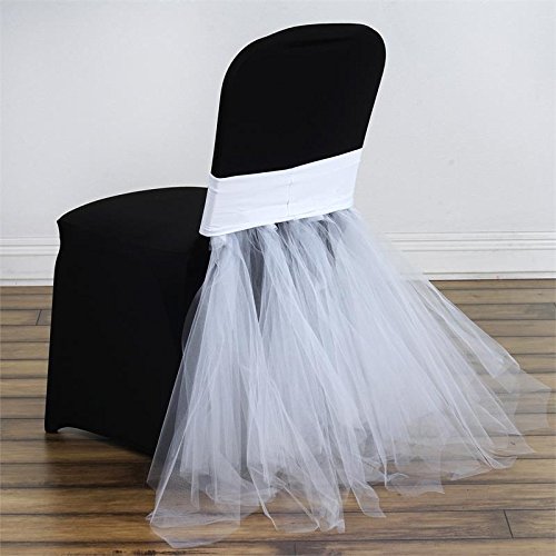 BalsaCircle White Stretchable Spandex with Tulle Tutu Chair Sash Slipcovers for Wedding Bridal Shower Party Reception Decoration