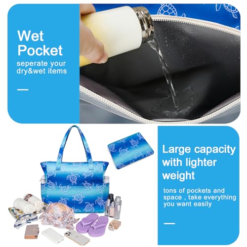 Image of Waterproof Beach Tote Pool Bags for Women Ladies Extra Large Gym Tote Carry On Bag With Wet Compartment for Weekender Travel