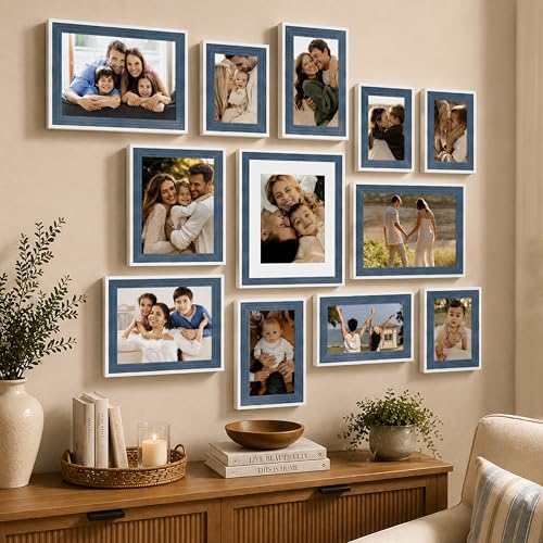 Image of Art Street Blue Collage Photo Frame Set of 13 for Wall Decor | Multi Size Family Picture Frames Gallery Wall Set | Modern Photo Frames for Living Room, Bedroom, Hallway & Home Decoration