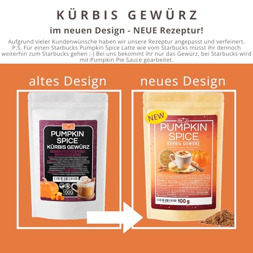 He-Ju Pumpkin Spice Latte Gewürz 100g, Kürbis Gewürzmischung mit Ceylon-Zimt & Kokosblütenzucker. vegan & glutenfrei, für Kaffee, Latte, Pumpkin Pie, Kürbissuppe & Kuchen