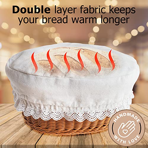 Extra Large Poly-Wicker 12.5 Inch Bread Basket Set - Sourdough Bread Basket With Removable Liner And Cover, Storage And Fruit Basket By Artizanka #TOP3