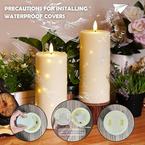 Image of kakoya 10 inch x 4 inch Large Outdoor Waterproof Flickering Flameless Candles with Timer,2Pcs Battery Operated LED Pillar Candles with Embedded Star String for Outdoor Lanterns,Porch,Patio Decor(Ivory)