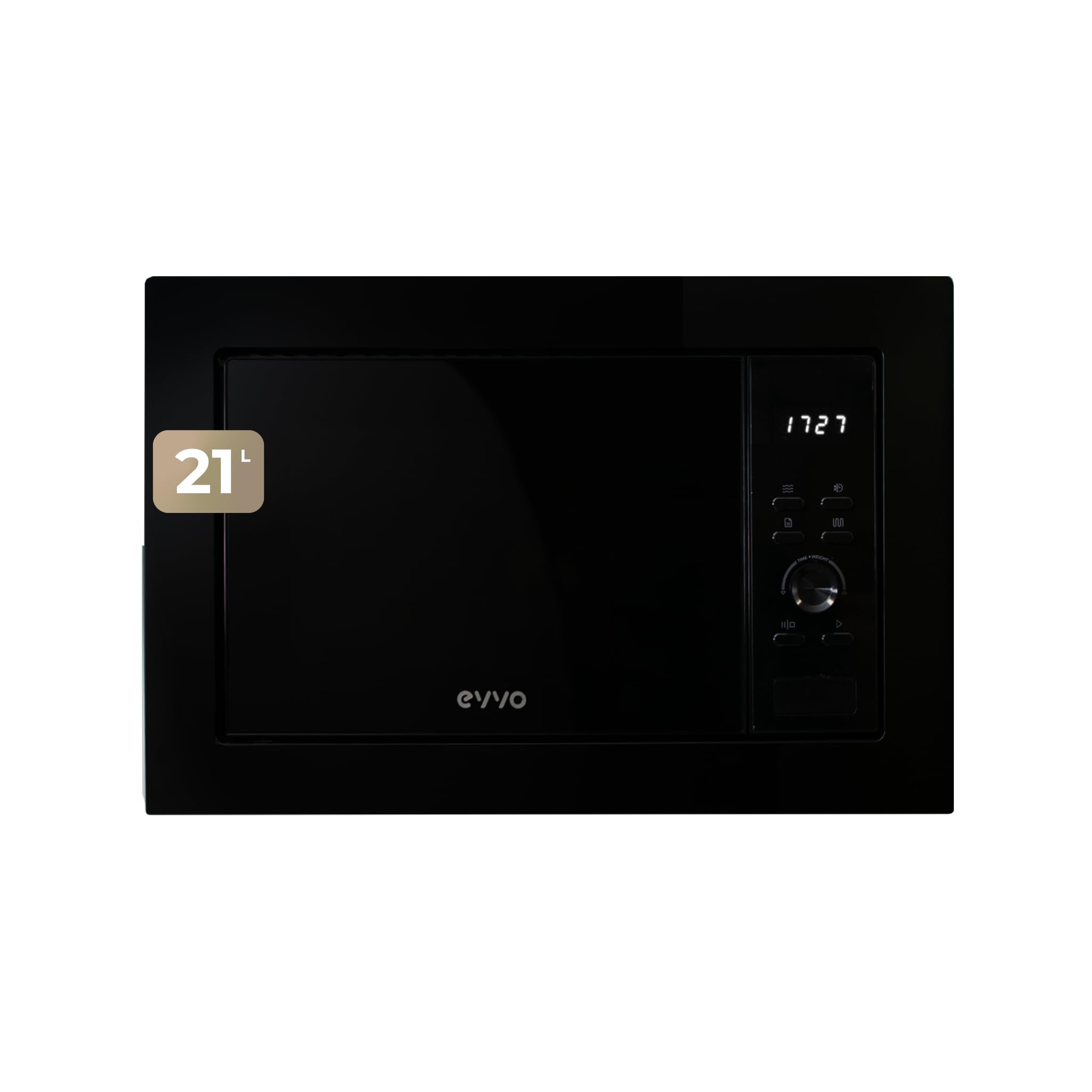 EVVO Microondas Integrable Mi30 Black - 21 Litros, Horno Microondas Función Grill, Display Digital, Bloqueo Infantil y Temporizador de 60 Minutos, Negro