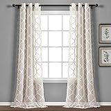 Lush Decor Avon Trellis Grommet Sheer Window Curtain Panels Pair 38' W x 95' L Beige - Sheer Curtains for Living Room - Modern Farmhouse Bedroom Curtains