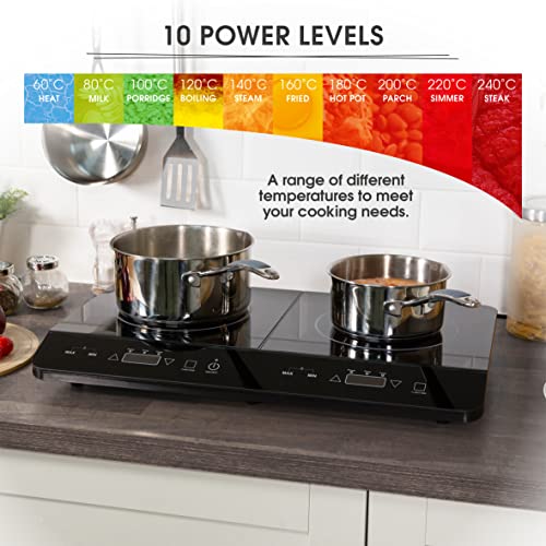 Abode Double Induction Hob Portable Digital Touch Control 2800W Double Electric Hob with 2 Cooking Zones, Plug In & Go, 10 Heat Settings 3 Hour Timer Black, Child Safety Lock AINDH2003 - Image 5
