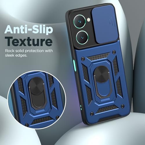 Image of Pikkme D10 Tough Armor Bumper Case | 360 Protection Case | Sliding Camera Shield Cover & Ring Holder Stand Back Cover for iQOO Z9 Lite 5G / Vivo T3 Lite 5G / Vivo Y18 / Y18e / Y03 (Blue)