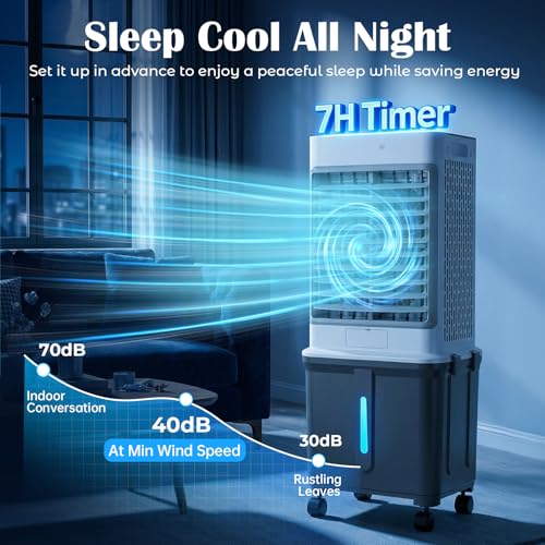 Portable Air Conditioner, 7.9 Gal Portable AC Unit Cooling Fan, Fast Cooling Evaporative Air Cooler with Remote & Timer, 3 Speed Windowless air conditioner for Bedroom, Garage,Pati image 4