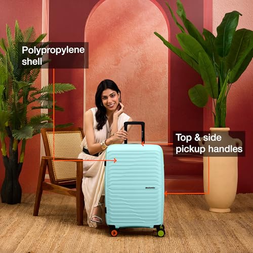Image of Nasher Miles Cairo Hard-Sided Polypropylene Check-in Luggage 24 inch | 65cm | 8 Wheels Medium Trolley Bag for Travel | Suitcase (Pastel Green & Neon)