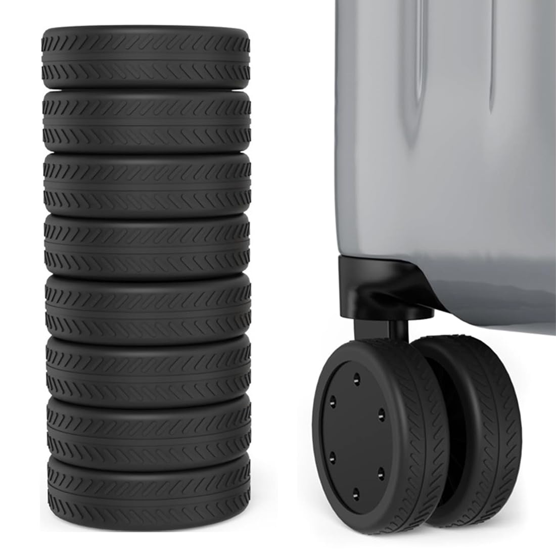 4 Copricerchi Per Bagagli In Silicone - Antiscivolo E Antirumore Nero - Foto 13