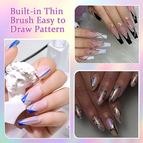 Gel Liner Nail Art Kit - 12 Color Nail Art Gel Liner Nail Polish - Multicolor French Manicure Painted Nail Design - Built-In Thin Brush for Swirl Nail Liner Draw Gel Nail Polish - Image 5