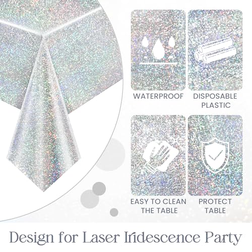 Black & Gold & Silver Holographic Tablecloth 40" x 108" Hot Pink Party Decoration Valentine's Day Birthday Party Table Decor Iridescence Plastic Table Cloth for Halloween Baby Shower Party Supplies by Just Shimmer - Image 5