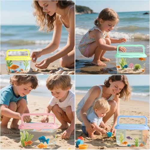 Image of Vodolo Beach Aquarium,4Pcs Fish Transport Container,Fun Travel Portable Fish Tank,Plastic Clear Fish Bucket,Beach Vacation Essentials for Kids,Beach Must Haves Crab Catching Kit