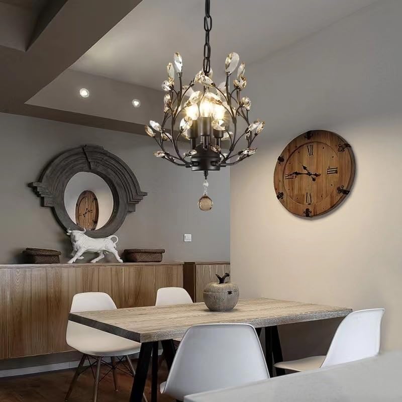 Lampe suspendue en cristal de branche CGTENBS rétro E14 de 15,4 pouces pour salon