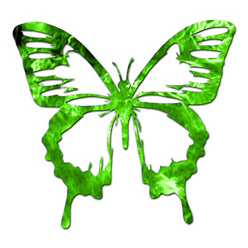 Image of Decorative Decal - Butterfly Monarch 4 inch x 3.75 inch - Green Flames - Vinyl Sticker
