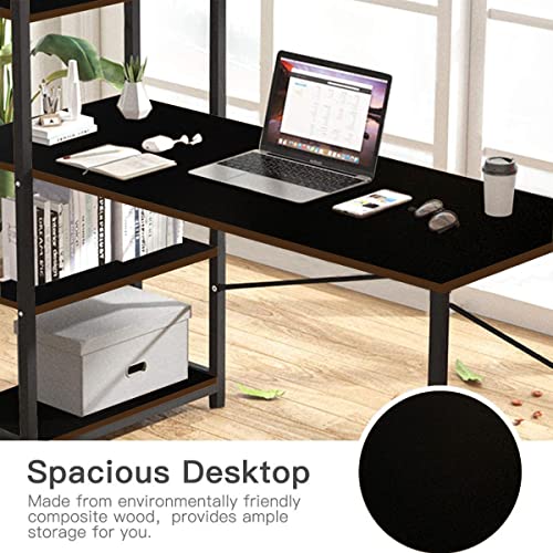 Image of Kawachi Wooden Laptop Computer Desk Study Table with Book Shelf and Storage Wenge Black