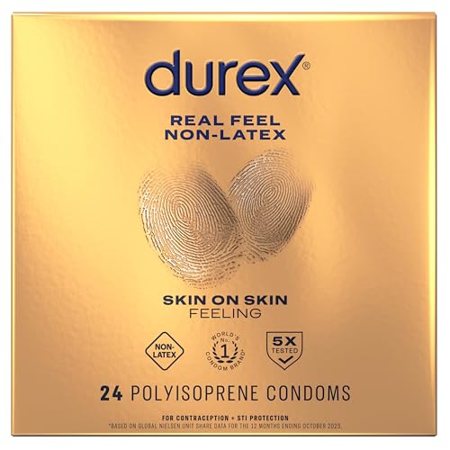 Durex Real Feel Non Latex Condoms, Lubricated Latex Free Condoms for Men, Natural Skin on Skin...