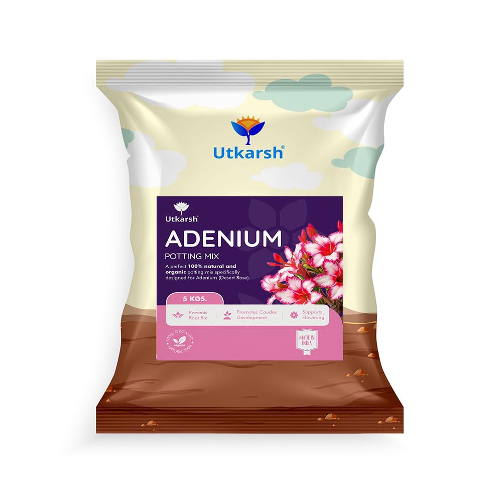 utkarsh adenium potting mix - 5 kg for desert rose plants | fast-draining organic soil blend with microorganisms, perlite & neem cake | promotes healthy caudex, root health & heavy blooming