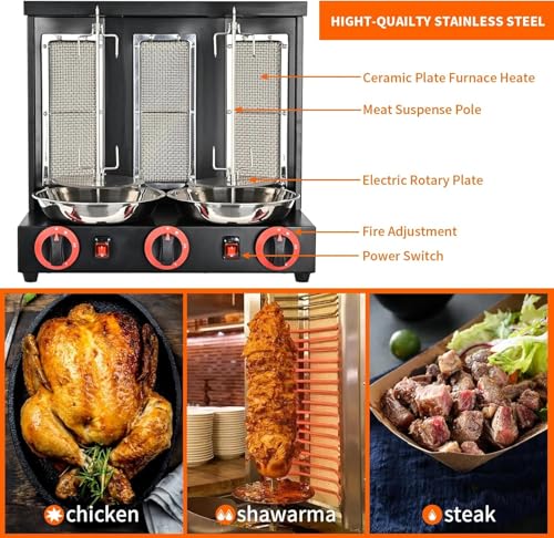 Machine Shawarma à gaz rotative avec 3 brûleurs et réglage de 50 à 300 °C - 4