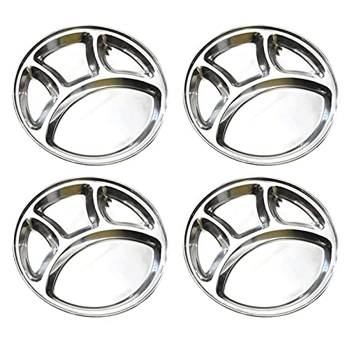annu traders Dinner Plate Launch Plate ,Bhojan thal,Mirror Polished deep 4 Compartment for Home and restourent [13 inch , 12 pcs ]