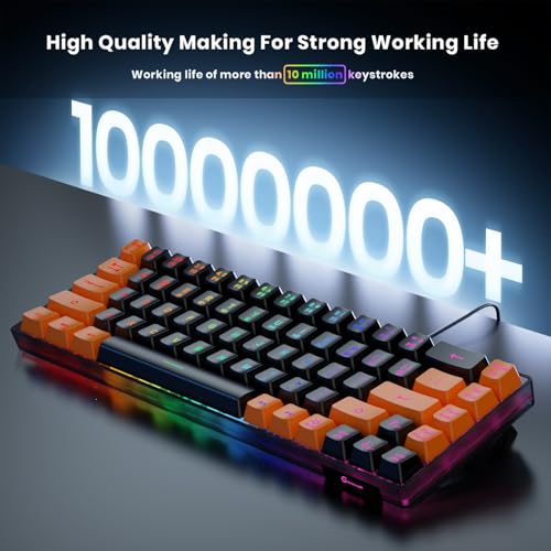 Image of GEODMAER 65% Gaming Keyboard, LED Backlit Mini Wired Keyboard, Ultra-Compact Anti-Ghosting No-Conflict 68 Keys Membrane Gaming Wired Keyboard for PC Laptop Windows Gamer(Black-Orange)