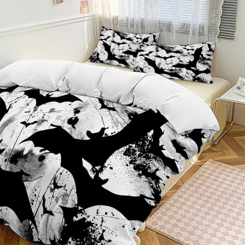 Housse de couette 3D batte 220x240cm avec 2 taies d'oreiller blanches en microfibre pour lit - 3