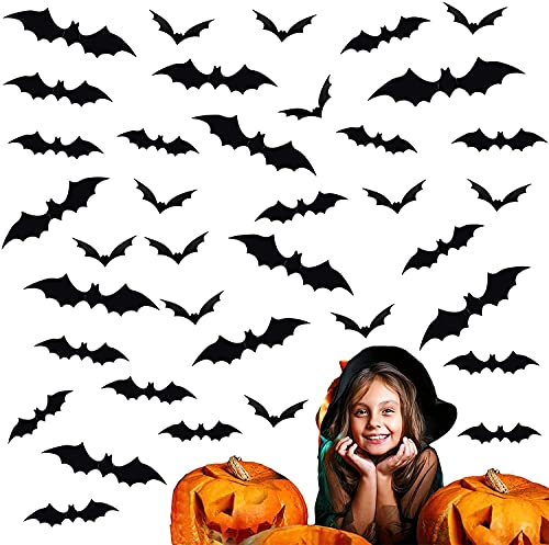 LEDeng 3D Bats Wall Decals, 3D Bats Halloween Wall Stickers Scary PVC Black Bats Sticker for Home Decor DIY Window Decal Bathroom Indoor Hallowmas Party Supplies (72PCS Style 1)