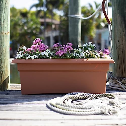 Bloem Veranda Rectangle Deck Box Planter: 26" - Terra Cotta - Matte Finish, Weatherproof Plastic, Optional Drainage Holes, For Indoor And Outdoor Use, Gardening, 7 Gallon Capacity #TOP1