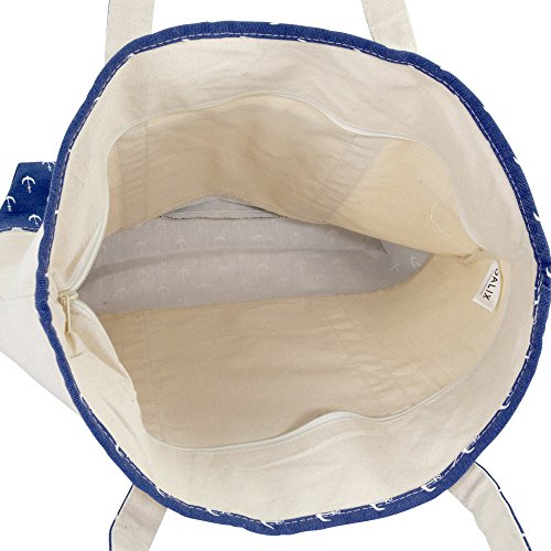 DALIX 22" Shopping Tote Bag Heavy Cotton Canvas (Zippered) Navy Blue Anchor - Image 6