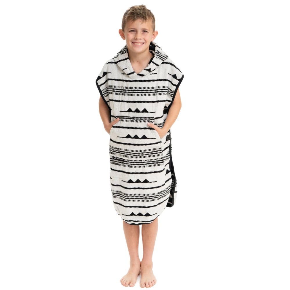 Arcturus Surf Poncho | Kapuzenwickeltuch & Vertuschung | 100% Baumwoll-Velours | 2-in-1-Design verwandelt Ihren Poncho in ein Strandtuch (Blackies, Kinder)