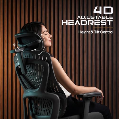Image of DROGO Feather Node Premium Ergonomic Office Chair for Home & Work | FlexWeave Adaptive Backrest | Dynamic Lumbar Support | 5D Armrests | 4D Headrest | 135 Recline & Footrest - Black