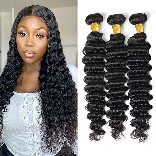10A Brazilian Deep Wave Human Hair Bundles 20 22 24 inch Wet and Wavy Human Hair Weave Bundles 100% Unprocessed Virgin Curly Hair 3 Bundles