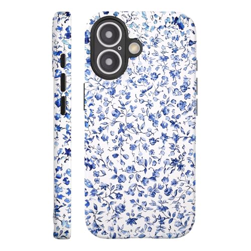 VSANT Compatible with iPhone 17 Case 6.3”, Cute Floral Patterns Shockproof Protective Aesthetic Phone Case with Stylish Designs for Women Girl, Blue Floral