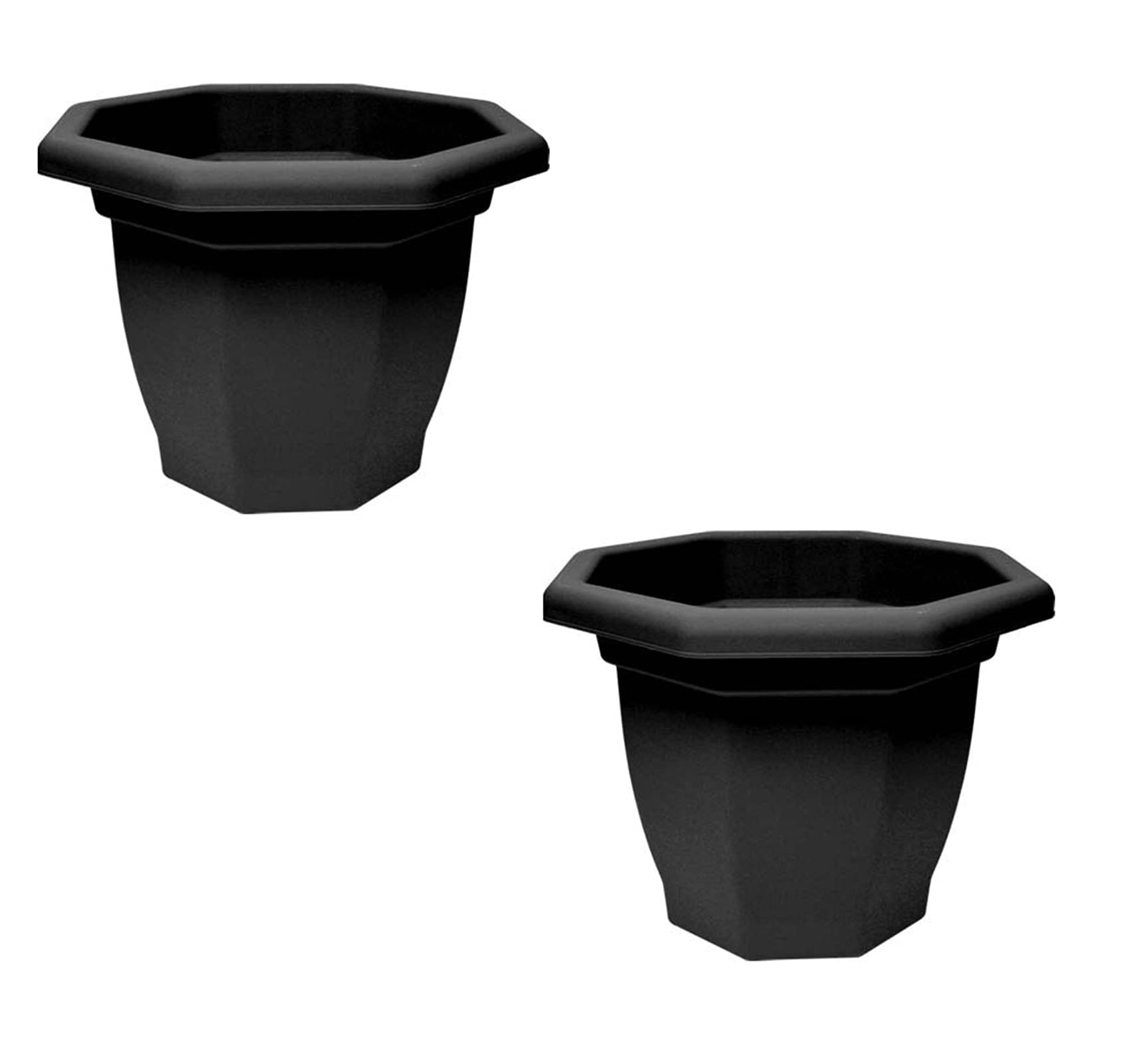 2 Black Octagonal Plant Pot Plastic Winchester Garden Flower Patio Planter 36cm
