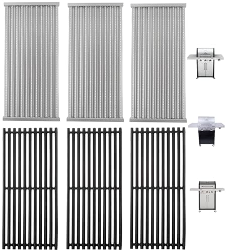 Cast Iron Grill Grate & Stainless Steel Emitter Plate Replacement Kit for Charbroil 463242516, 463242515, 466242515, 466242615, 463243016, 463367516, 463367016, 466242516, 466242616,463346017,3PCS Set