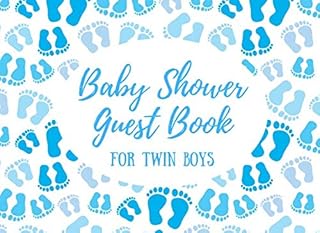 Baby Shower Guest Book for Twin Boys: Blue Footprints on White Background