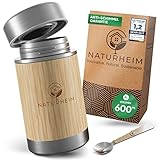 NATURHEIM Thermobehälter für Essen mit [Bambus-Design] | 600ml | Plastikfreier Geschmack & Auslaufsicher | Edelstahl Thermo Lunchbox Isoliert | Thermobecher Essen, Speisen, Suppe, Babybrei & Müsli