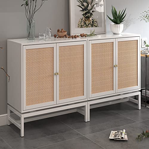 Jzxshd Rattan Cabinets, Cupboard Rattan Accent Storage Cabinet Natural Rattan 2 Door Cabinet Farmhouse Sideboard Adjustable Shelf,Natural Wood Accent Cabinet For Living Room, Oak Beige #TOP5