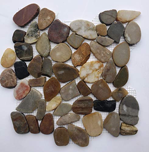 Pebble Floor Tiles Interlocking Pebble Stone (1-Sheet) For Kitchen, Bathroom, Deck And Patio Flooring | Indoor And Outdoor Use | Natural Yosemite Forest Stones Tile #TOP1