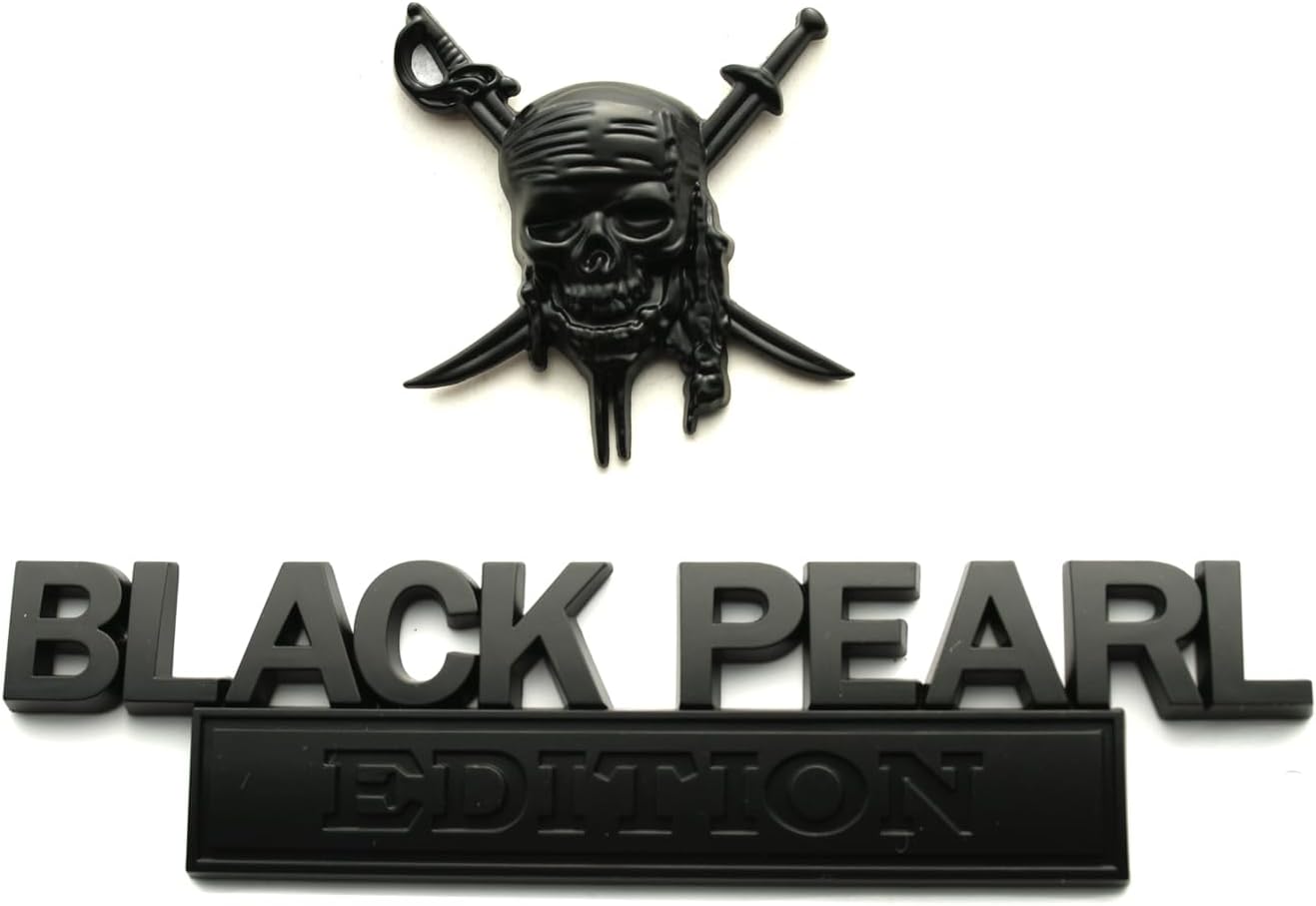 Set Pirate Black Pearl Emblem Captains Jack Sparrow 3D Sticker Car Badge Decal Custom Fit for Universal Car Truck SUV Vehicle (Matte Black)