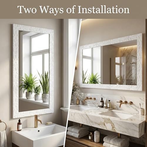 Image of Amazon Basics Synthetic Framed Exquisite Rectangular Wall Mirror | Versatile Usage for Living Rooms, Bedrooms| Standard Trim (White) | 15 Inch X 39 Inch